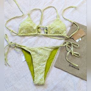 Berlook / new with tags / medium /Light Green Floral Jacquard Cut Out Bikini Set